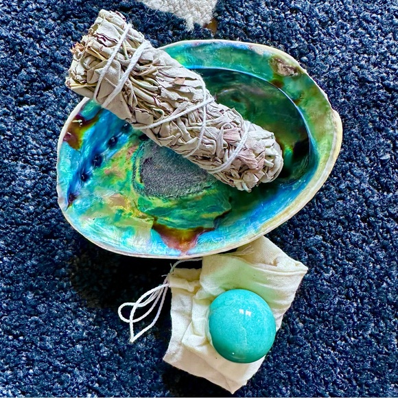 *NEW* Colorful Abalone MotherPearl Shell, White Sage Bundle & Turq Marble Kit - Picture 3 of 5